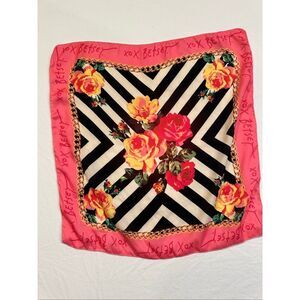 Betsy Johnson floral yellow and pink silk scarf 20 x 20